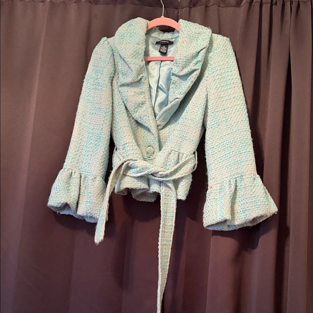 Arden B Light Blue Ruffled Blazer - Picture 1 of 5